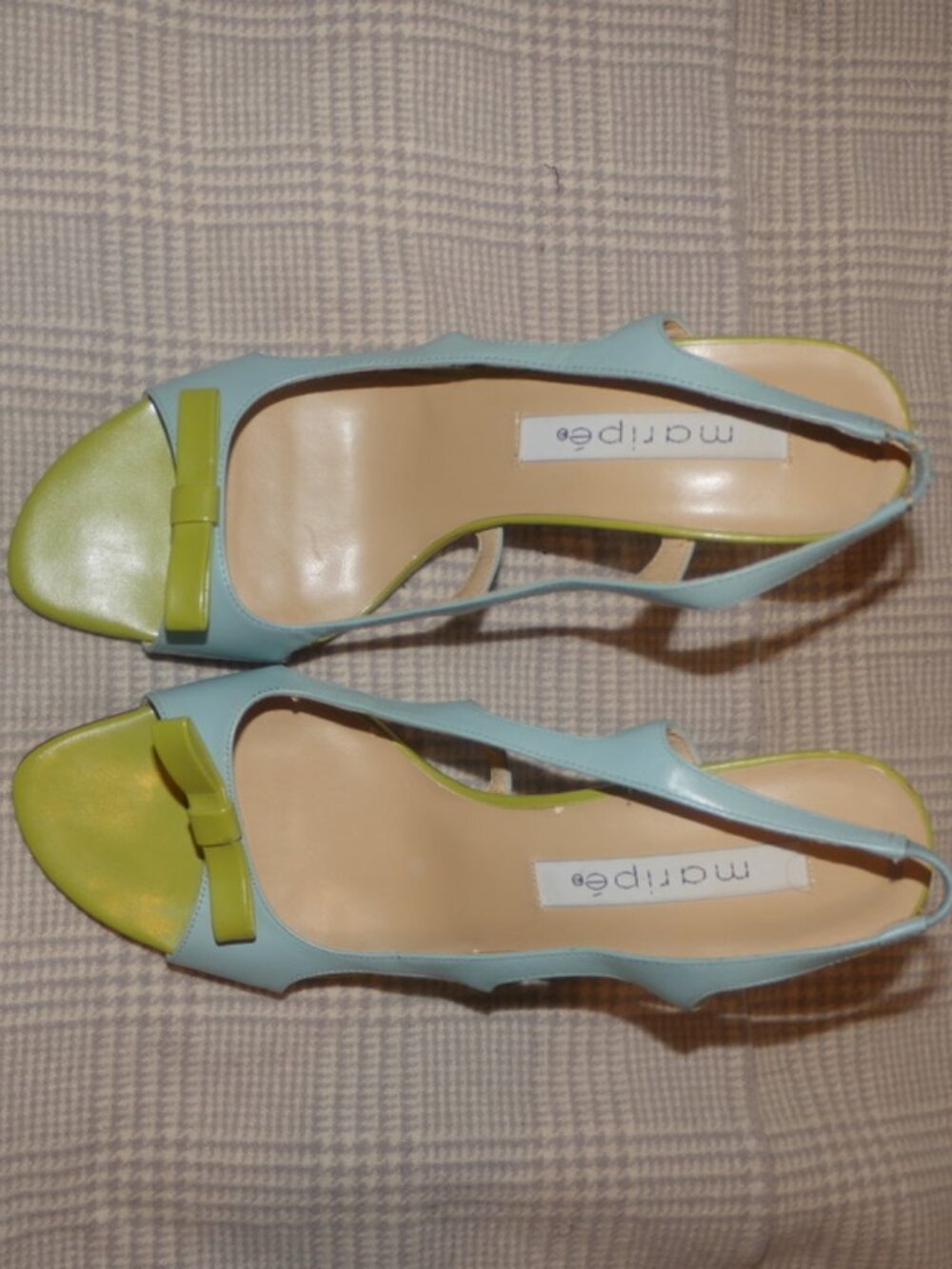 Vintage Maripe Italian Leather Blue Green Bow Slingback Heels